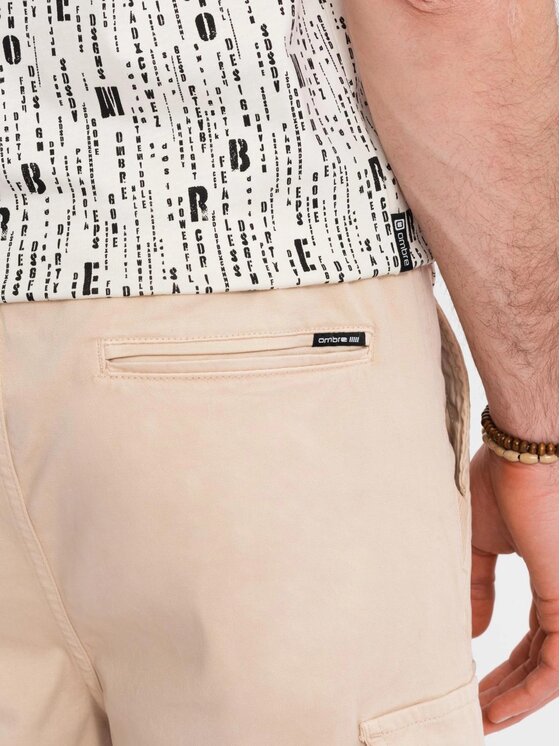 Ombre Ombre Szorty materiałowe OM-SRCG-0190 Beżowy Regular Fit