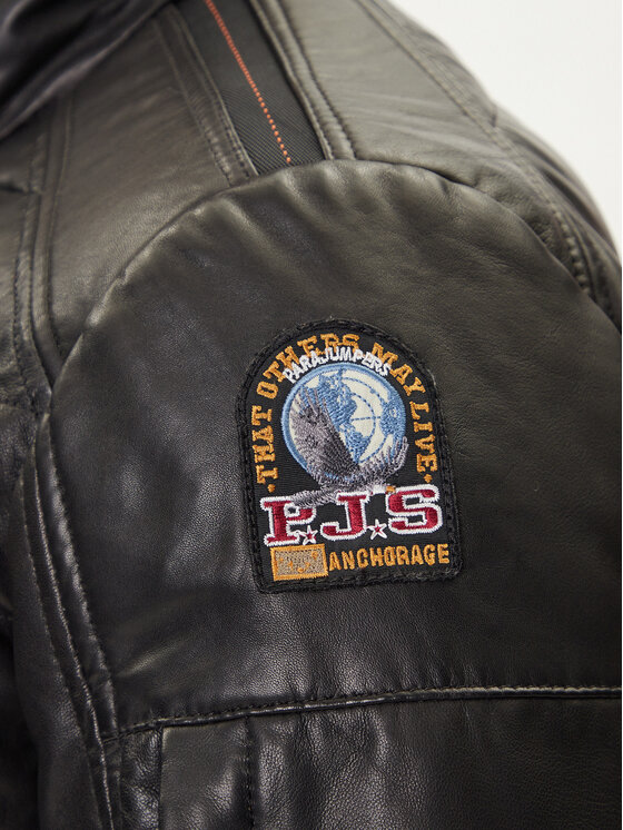Parajumpers Parajumpers Ādas jaka Ernie 25WMPMJKLE02 Melns Slim Fit