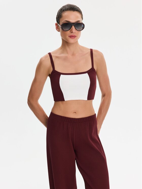 Nudyess Nudyess Top Alex z prążka Bordowy Slim Fit