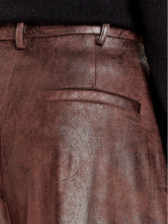 Haveone Haveone Hlače iz umetnega usnja PVI-M062 Rjava Wide Leg