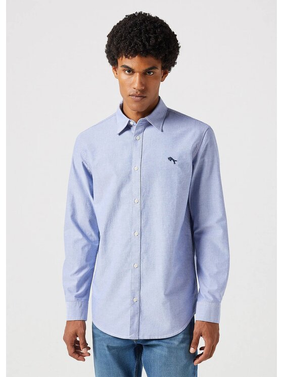 Wrangler Wrangler Koszula 112350481 SHIRT OXFORD Niebieski Regular Fit