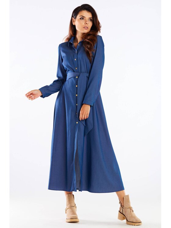 Awama Awama Sukienka letnia A451 Niebieski Basic Fit