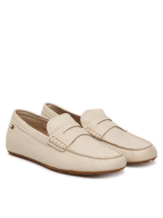 Tommy Hilfiger Tommy Hilfiger Mokasíny Flag Leather Driver Loafer FW0FW09350 Écru