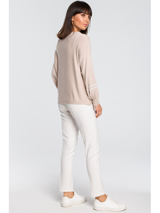 BeWear BeWear Sweter BK024 Beżowy Modern Fit