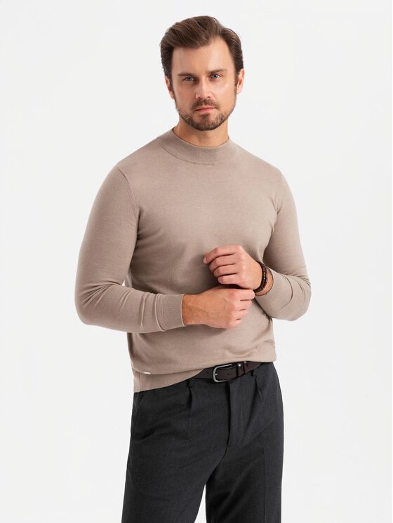 Ombre Ombre Sweter OM-SWTN-0125 Beżowy Regular Fit