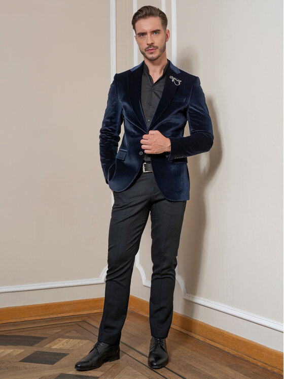 VILLARO VILLARO Marynarka MAR107 Granatowy Slim Fit