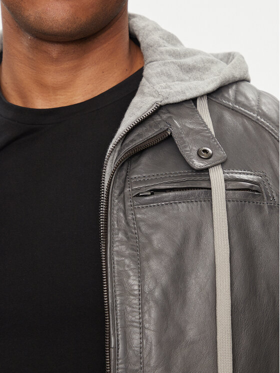 Serge Pariente Serge Pariente Lederjacke Sean Hood Grau Regular Fit