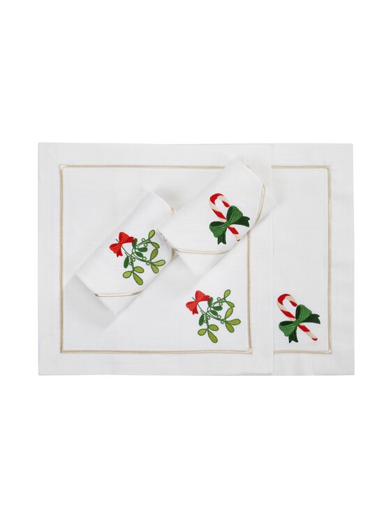 Roseberry Home Roseberry Home Serwetki Candy Cane & Mistletoe Panama Biały