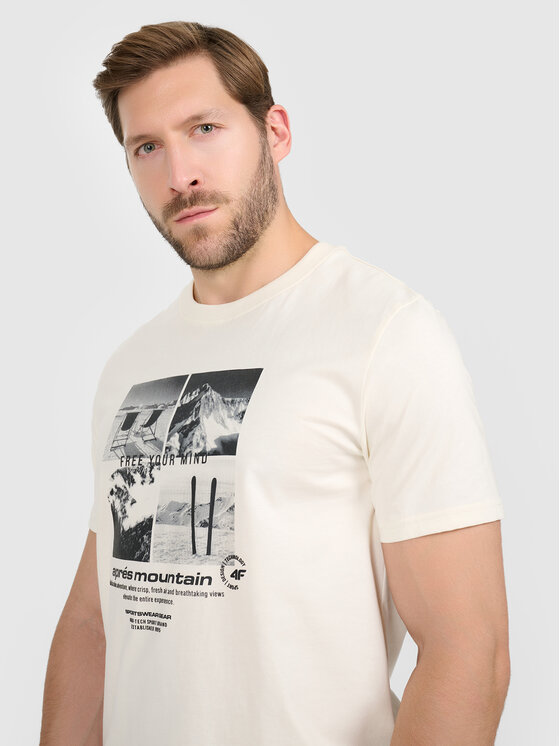 4F 4F T-Shirt APRES SKI Kremowy Regular Fit