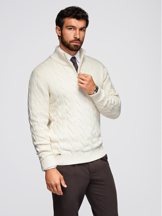 Ombre Ombre Sweter OM-SWZS-0138 Kremowy Regular Fit