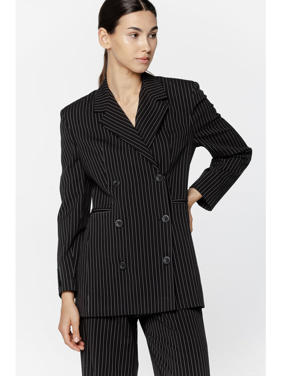 Pilawski Pilawski Marynarka MARYNARKA W PRĄŻEK DAMSKA Czarny Slim Fit