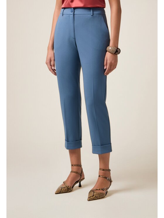 Oltre Oltre Pantaloni di tessuto P079R008667N004 Turchese Regular Fit