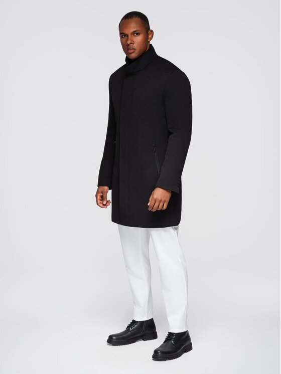 Ombre Ombre Płaszcz przejściowy OM-COWC-0136 Czarny Regular Fit