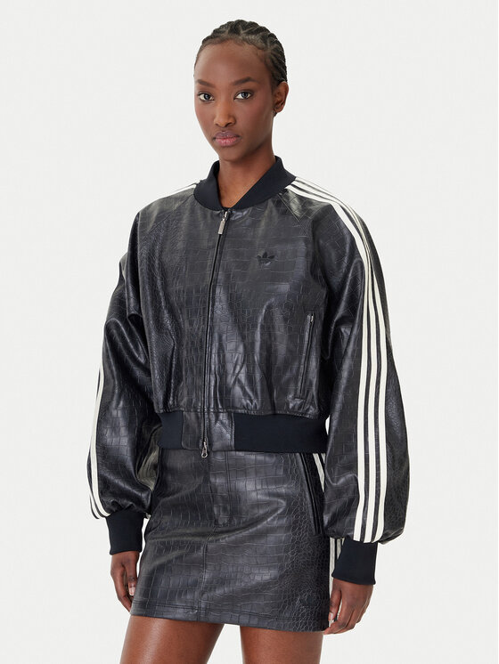 adidas adidas Jakna iz umetnega usnja Pleather KE5035 Črna Oversize