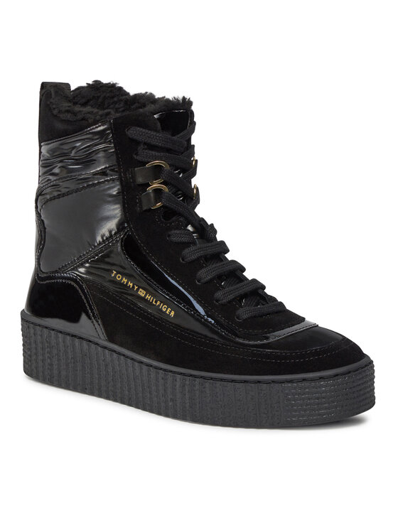 Tommy Hilfiger Tommy Hilfiger Botine Patent Laceup City Snow Boot FW0FW07841 Negru