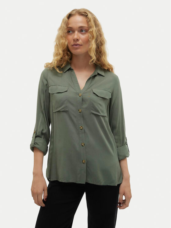 Vero Moda Vero Moda Koszula Bumpy 10275283 Zielony Regular Fit