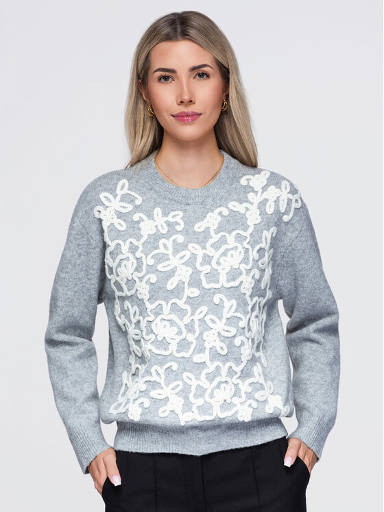 Ombre Ombre Sweter OW-SW-E0036 Szary jasny Regular Fit