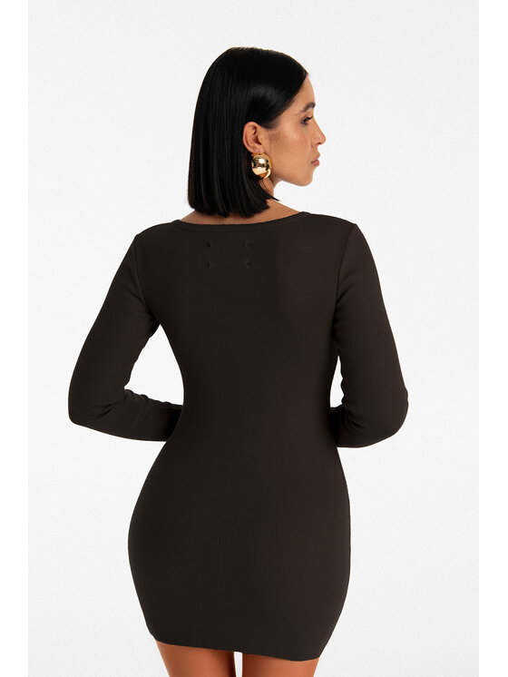 Nudyess Nudyess Úpletové šaty Isla mini z prążka Hnedá Fitted Fit