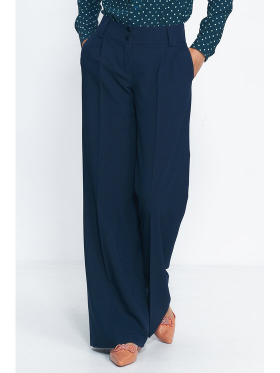 NIFE NIFE Kalhoty z materiálu SD81 Tmavomodrá Wide Leg