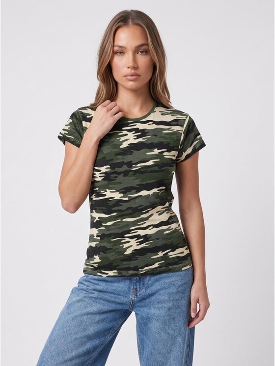 Urban City Urban City T-Shirt Militarna Wojskowa Camo Moro 131526 Khaki Regular Fit