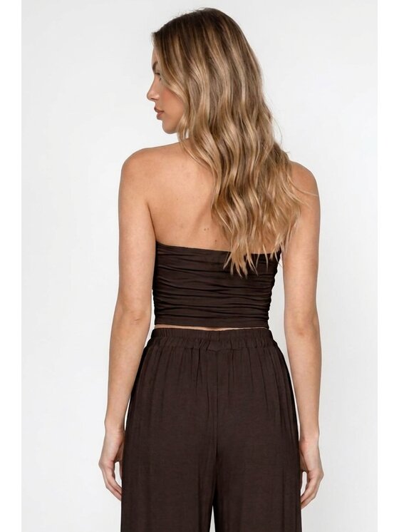 MissDenim MissDenim Top bez ramiączek Groset Brązowy ciemny Regular Fit
