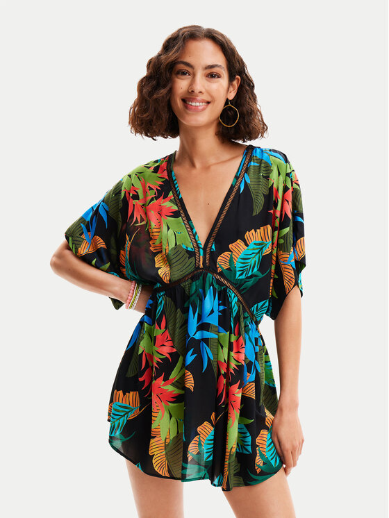 Női Strand ruha Desigual, Méret: L, Fekete, Tropical Party 24SWMW23
