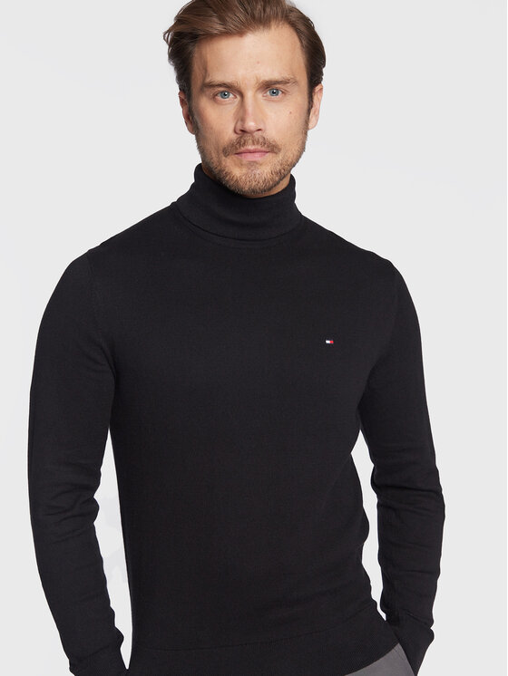 Tommy Hilfiger Tommy Hilfiger Krekls ar augstu apkakli Pima MW0MW28048 Melns Regular Fit