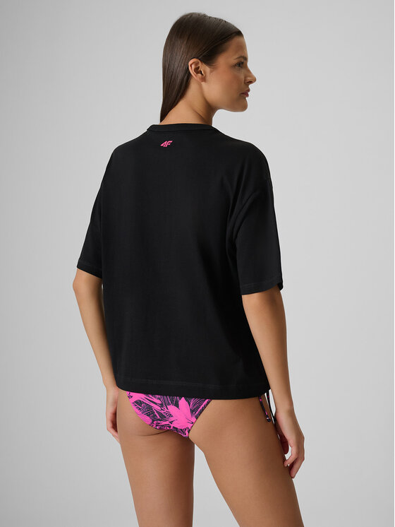 4F 4F T-Shirt BEACHWEAR Czarny Boxy Fit