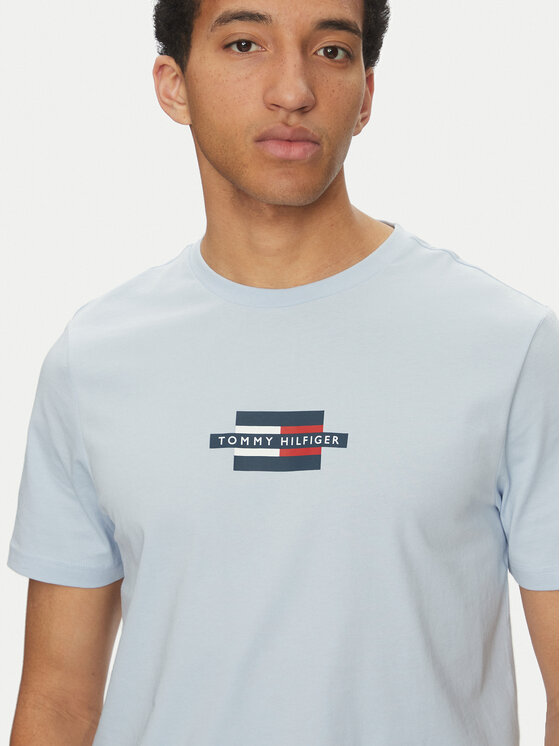 Tommy Hilfiger Tommy Hilfiger Tricou Flag Box MW0MW38636 Albastru celest Regular Fit