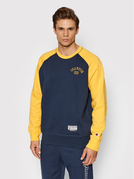 Champion Sweatshirt Collegiate Logo Colour Block 216913 Bleu marine Custom  Fit