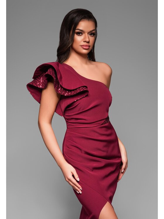 Ombre Ombre Sukienka wieczorowa LA-OM-DLR036 Bordowy Regular Fit