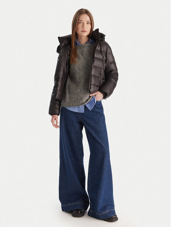 Tommy Hilfiger Tommy Hilfiger Пухено яке WW0WW47354 Черен Slim Fit