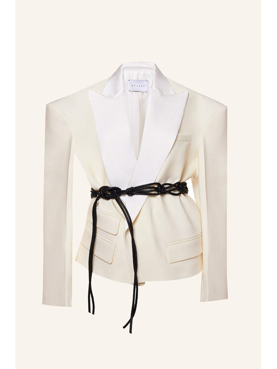 Epuzer Epuzer Giacca da abito Wool blazer Crema Loose Fit