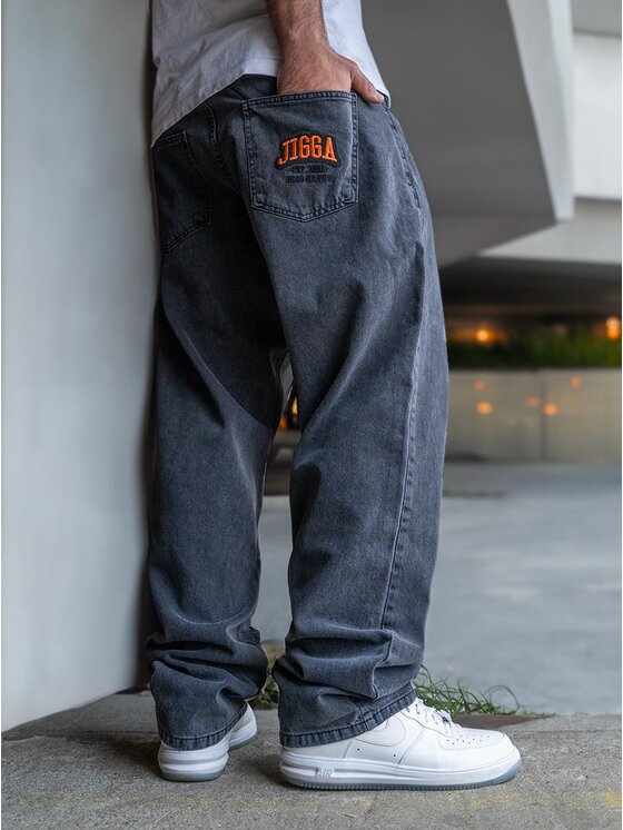 Jigga Wear Jigga Wear Jeansy Spodnie Jeansowe Baggy Męskie Czarne Sprane Jigga Wear Outline L Czarny Baggy Fit