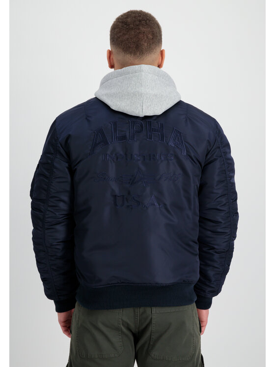Alpha Industries Alpha Industries Kurtka bomber MA-1 Zip Hood Back Embroidery Bomber Jacket Granatowy Regular Fit