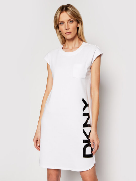 DKNY Trikotāžas kleita P0RD1B2J Balts Regular Fit