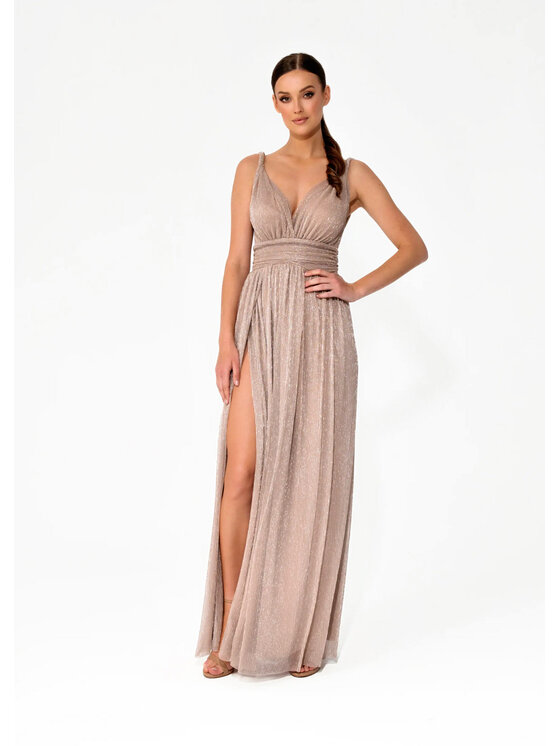 Aurora Aurora Sukienka wieczorowa Milo Beżowy Feminine Fit