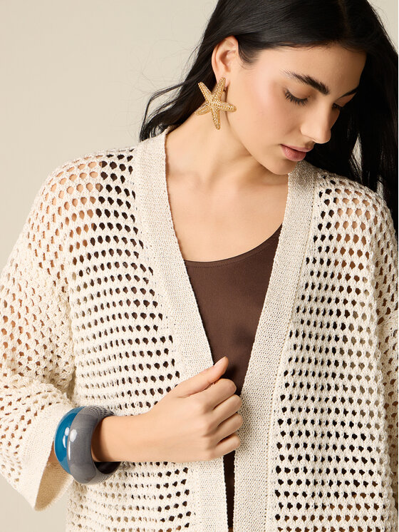 Oltre Oltre Cardigan M575E001970N021 Bianco Baggy Fit