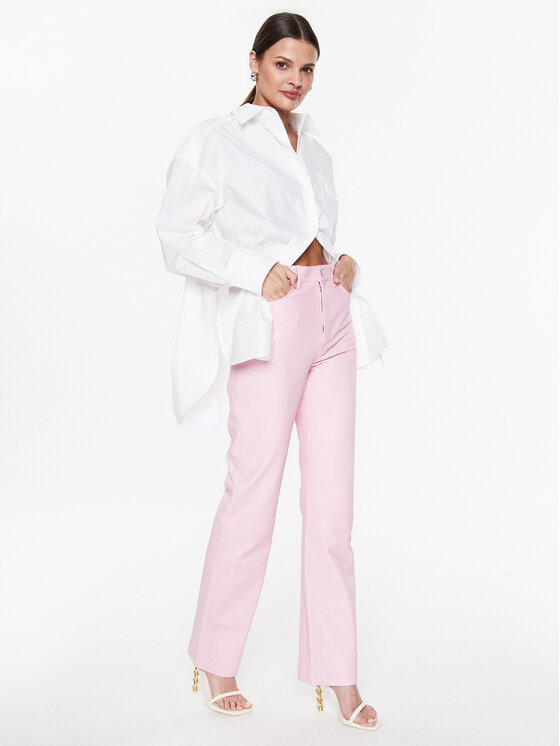 Remain Remain Kožne hlače Leather Straight RM2044 Ružičasta Straight Fit