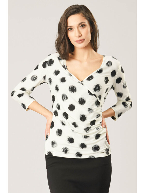 QUIOSQUE QUIOSQUE Blúzka BLURRY DOTS BLOUSE Écru Regular Fit