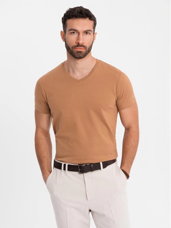 Ombre Ombre T-Shirt OM-TSBS-0237 Brązowy Regular Fit
