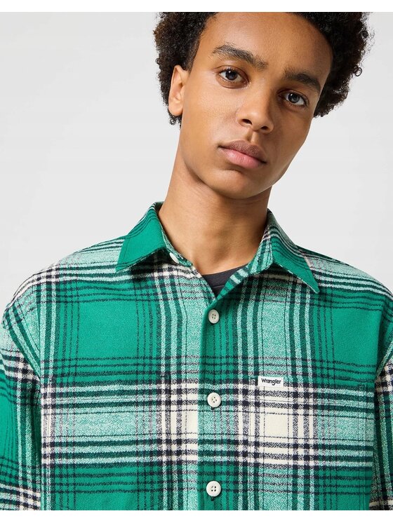 Wrangler Wrangler Koszula Non Frayed Plaid Shirt Zielony Relaxed Fit