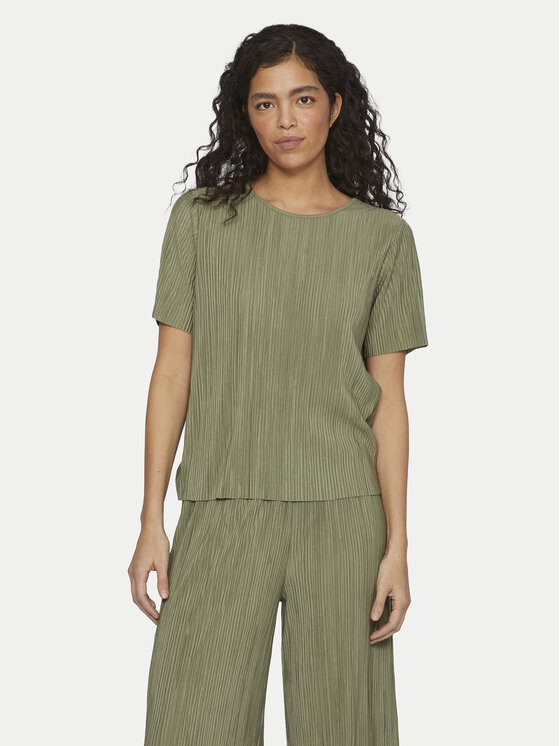 Vila Vila T-shirt Plisa 14089481 Zelena Regular Fit