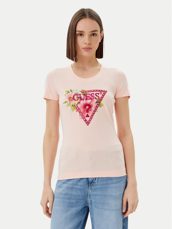 Guess Guess T-Shirt W5GI10 J1314 Růžová Slim Fit