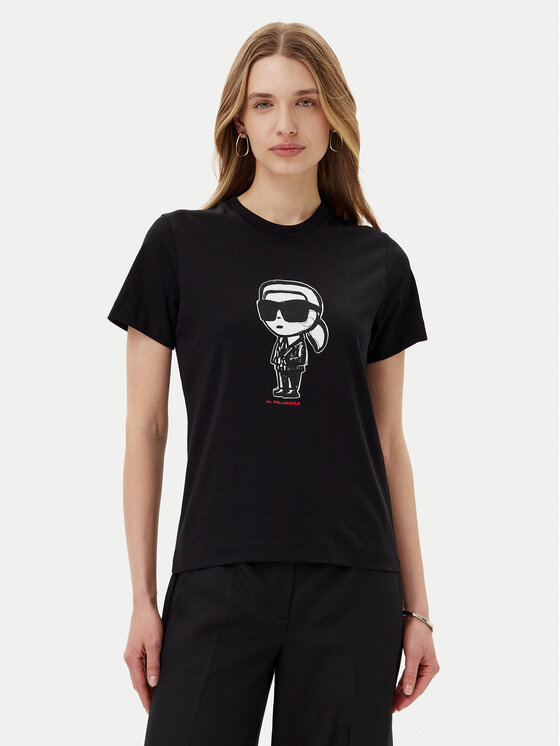 Damski T-Shirt KARL LAGERFELD, Rozmiar L, Czarny, A1W17126