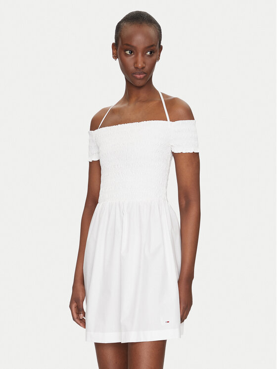 Tommy Jeans Tommy Jeans Rochie de vară DW0DW20343 Alb Slim Fit