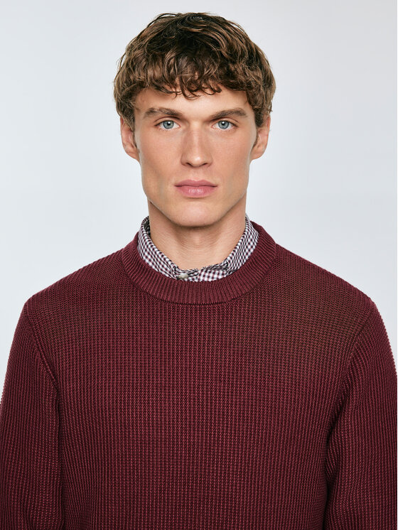 BIG STAR BIG STAR Sweter CARLO Bordowy Basic Fit