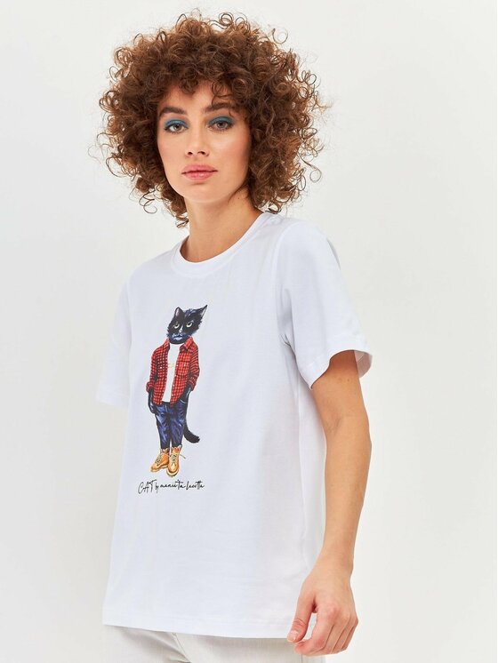 CAT by maniita lacitta CAT by maniita lacitta T-Shirt Printed T-shirt Biały Regular Fit