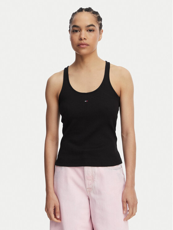 Tommy Jeans Top Racerback DW0DW22264 Negru Slim Fit