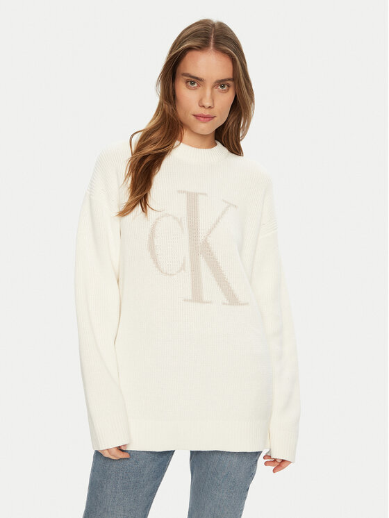 Calvin Klein Jeans Sveter Intrasia J20J224799 Écru Relaxed Fit